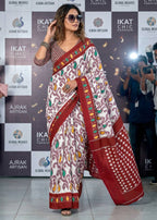 PURE MULMUL COTTON IKKAT PRINT MAROON SAREE WITH BLOUSE