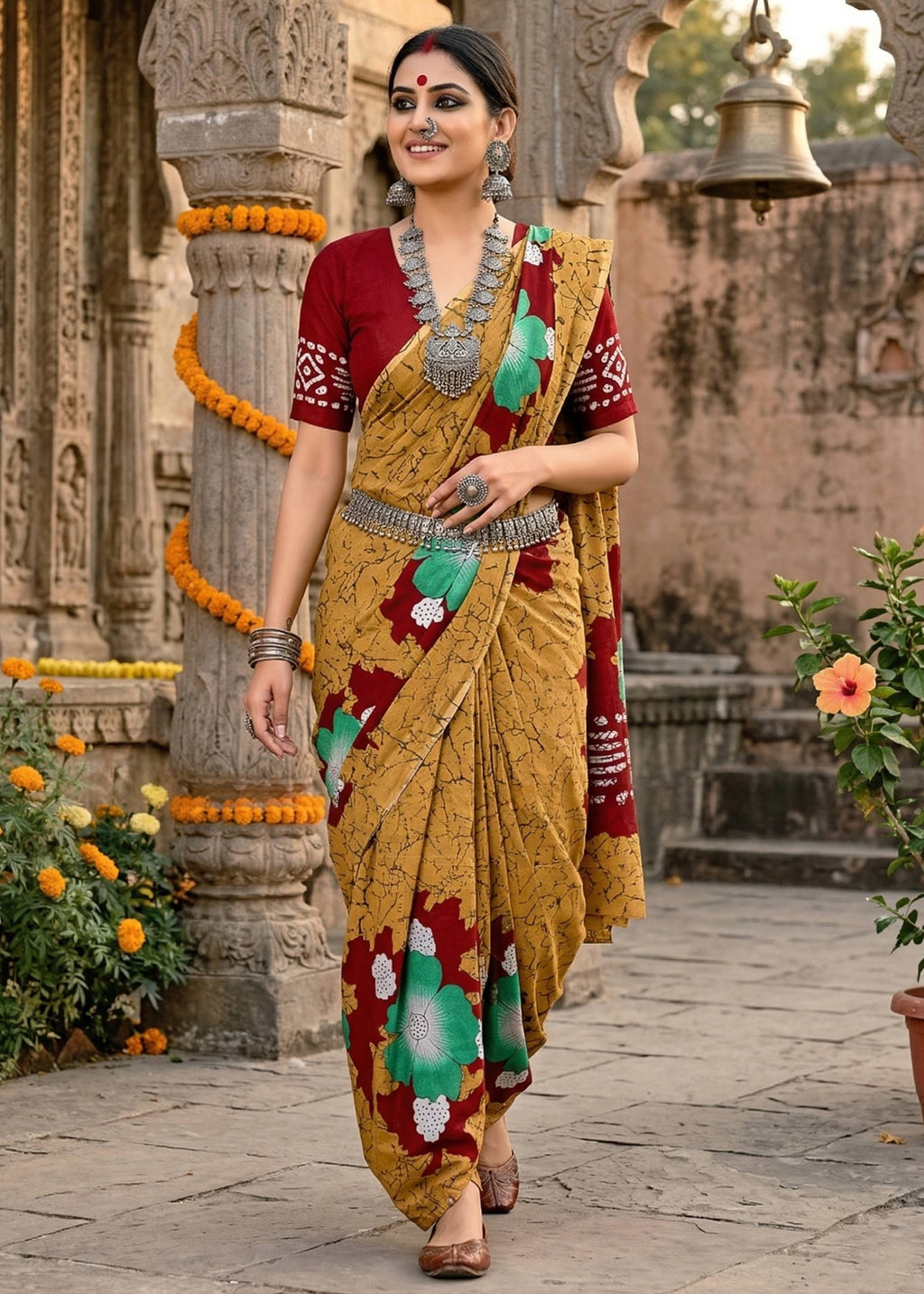 SOFT MULMUL COTTON YELLOW SAREE WITH BLOUSE
