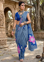 SOFT MULMUL COTTON BLUE SAREE WITH BLOUSE
