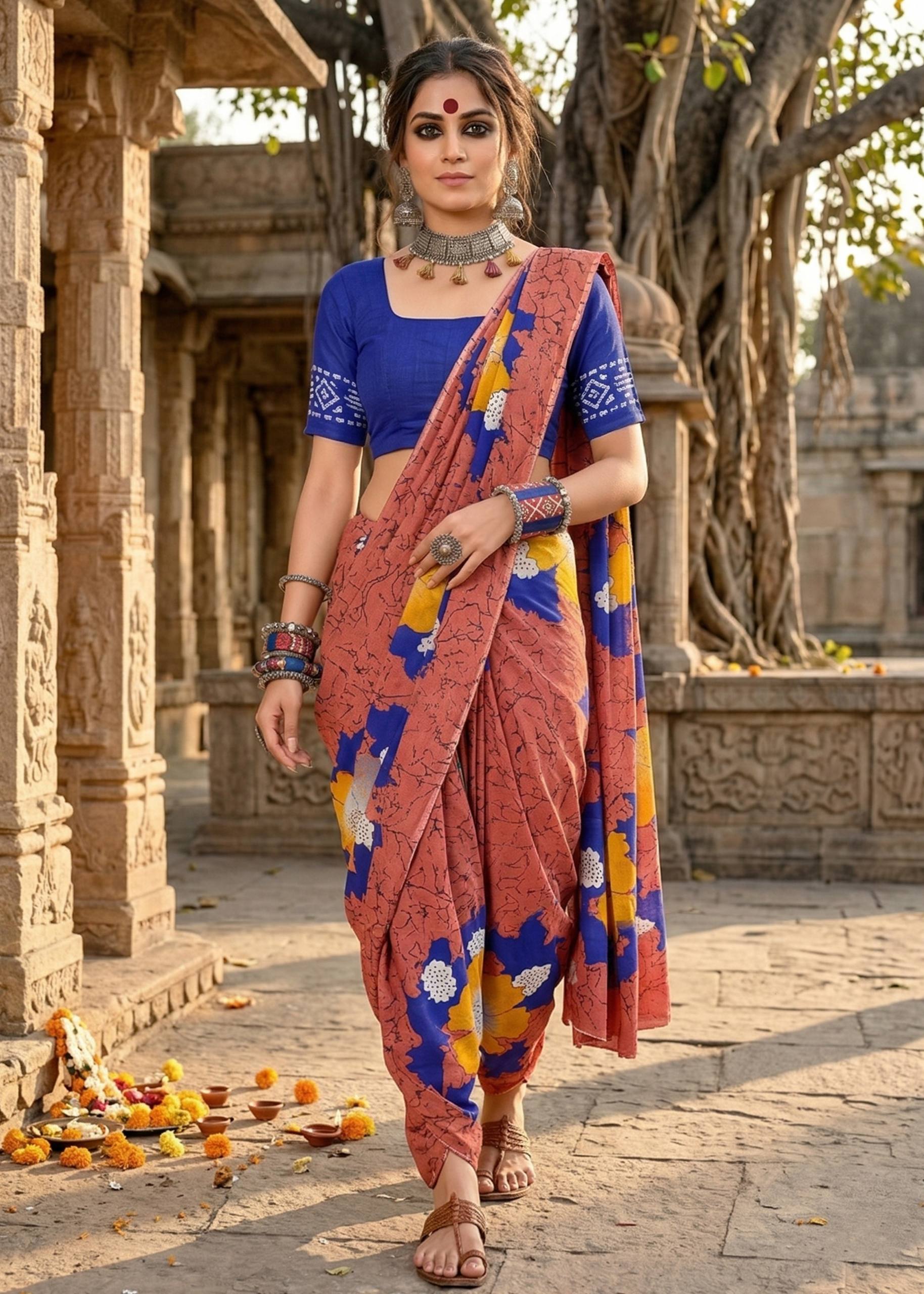 SOFT MULMUL COTTON BROWN SAREE WITH BLOUSE