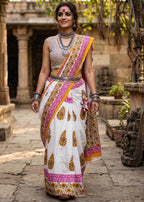 PURE MULMUL COTTON RAJWADI HAND BLOCK PRINTED PINK SAREE WITH BLOUSE