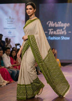 PURE MULMUL COTTON PATTI DESIGN WITH GEOMETRIC BOOTI PRINTED GREEN SAREE WITH BLOUSE