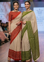 PURE MULMUL COTTON PATTI DESIGN WITH GEOMETRIC BOOTI PRINTED GREEN SAREE WITH BLOUSE