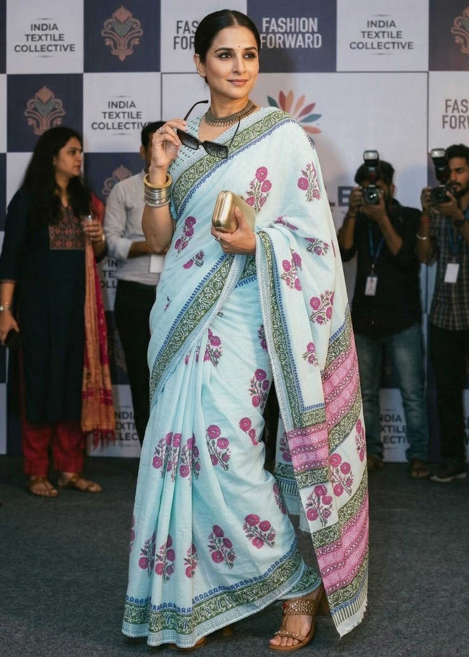 PURE MULMUL COTTON JAIPURI FLORAL HAND BLOCK PRINTED PINK SAREE WITH BLOUSE