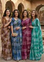 PURE MULMUL COTTON HAND BLOCK PRINT BROWN SAREE WITH BLOUSE