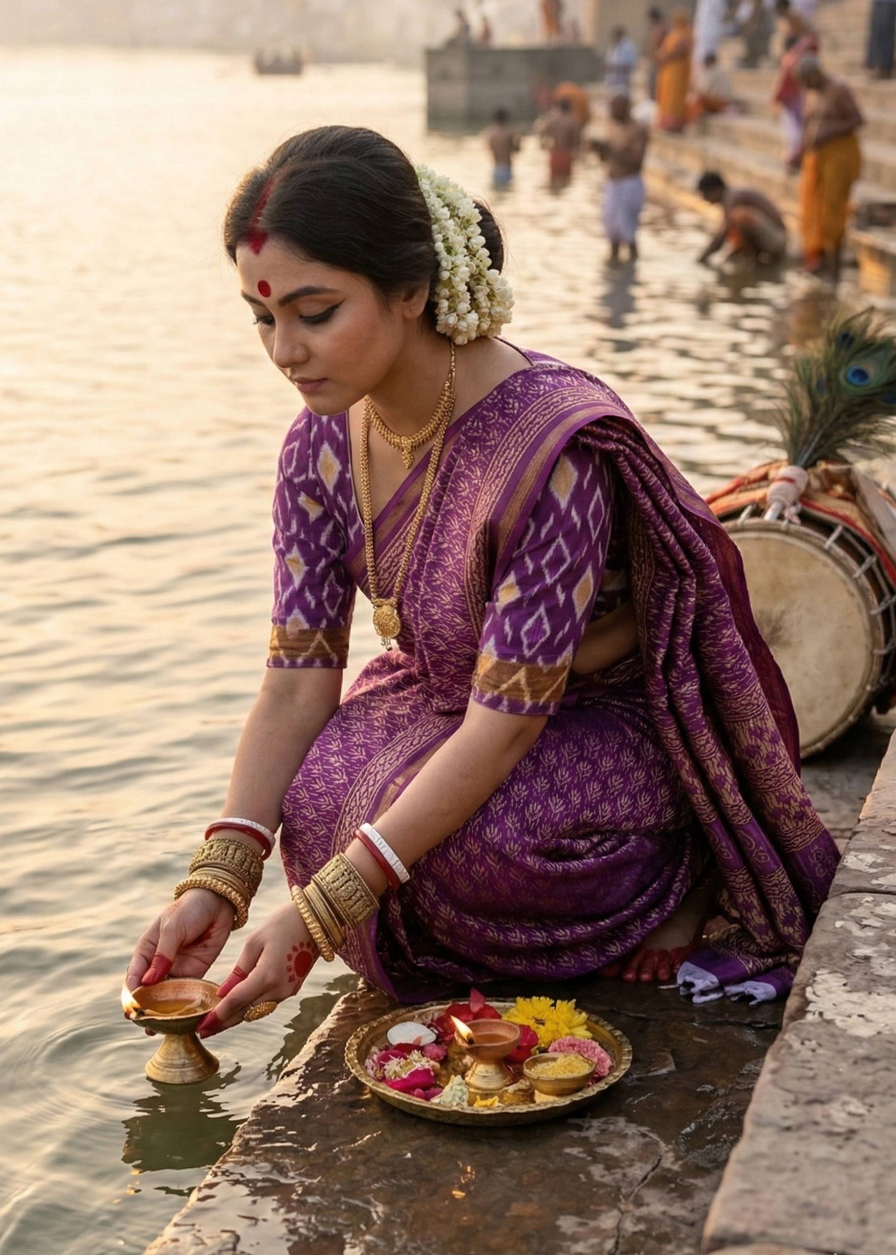 BAGRU BLOCK PRINT SOFT MASLIN COTTON ZARI BORDER VOILET SAREE WITH BLOUSE