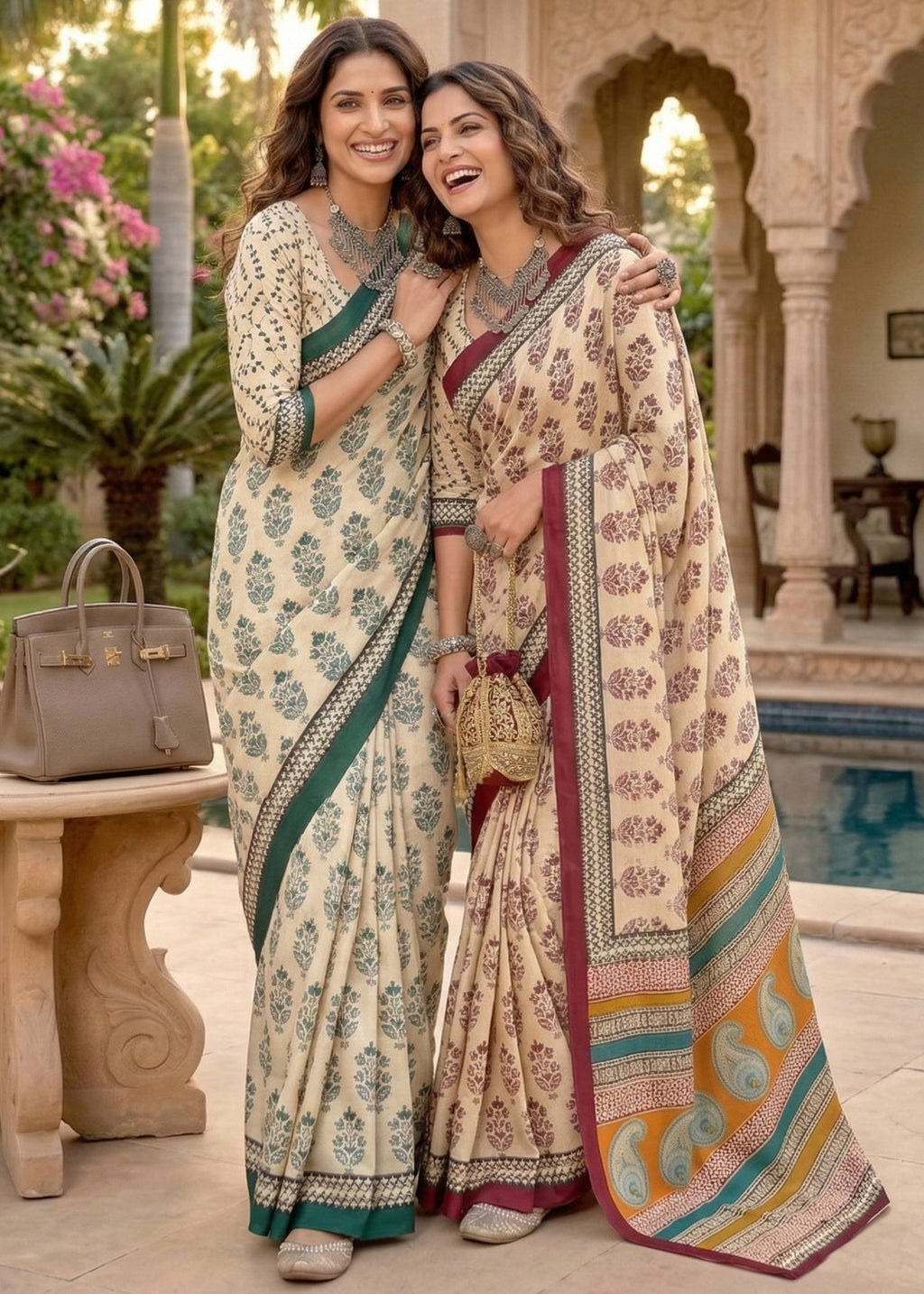 PURE MULMUL COTTON HAND BLOCK PRINT MAROON SAREE WITH BLOUSE
