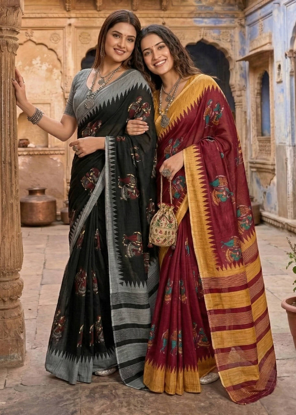 KALMKARI SOFT MULMUL COTTON HAND BLOCK PRINT MAROON SAREE WITH BLOUSE