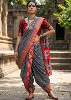 BAGRU BANDHANI MULMUL COTTON HEVY ZARI BORDAR PRINTED BLACK SAREE WITH BLOUSE
