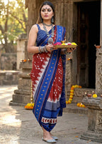 PURE MULMUL COTTON IKKAT PRINT MAROON SAREE WITH BLOUSE