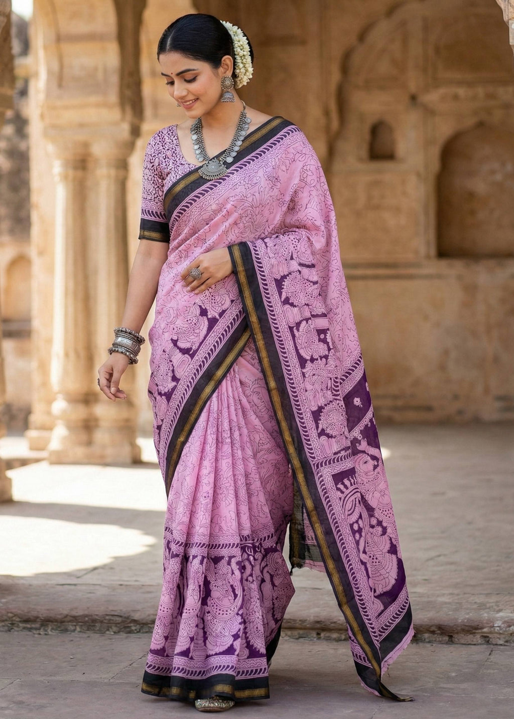 SOFT MULMUL MASLIN COTTON WITH HEVY ZARI BORDER PURPLE SAREE WITH BLOUSE