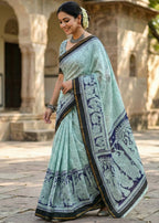 SOFT MULMUL MASLIN COTTON WITH HEVY ZARI BORDER SKY BLUE SAREE WITH BLOUSE