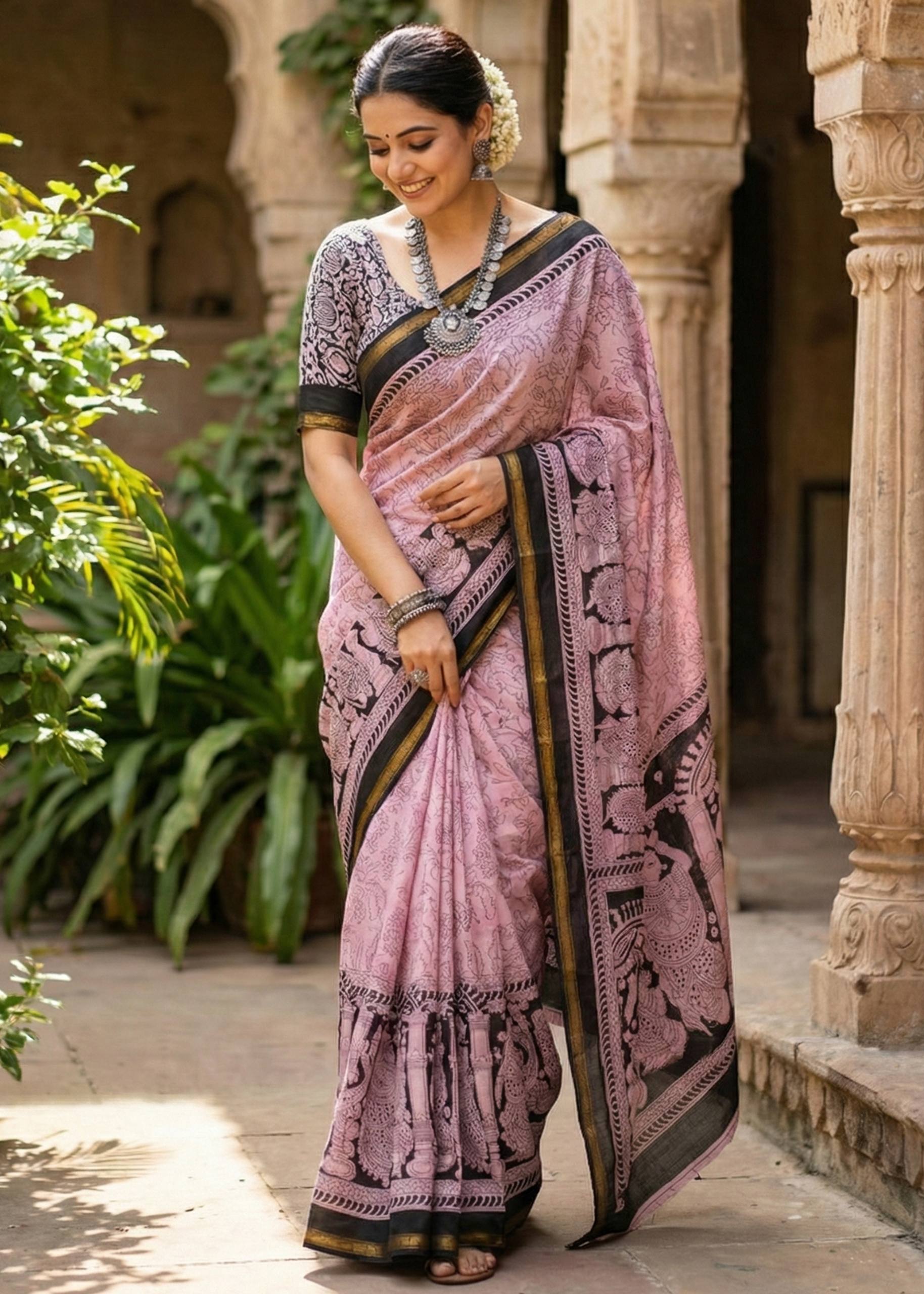 SOFT MULMUL MASLIN COTTON WITH HEVY ZARI BORDER BABY PINK SAREE WITH BLOUSE