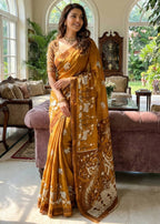 SOFT MASLIN COTTON WITH HEVY ZARI BORDER YELLOW SAREE WITH BLOUSE