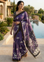 SOFT MASLIN COTTON WITH HEVY ZARI BORDER BLUE VOILET SAREE WITH BLOUSE