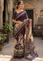 SOFT MASLIN COTTON WITH HEVY ZARI BORDER PURPLE SAREE WITH BLOUSE