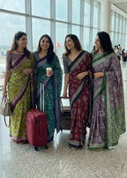 PURE MULMUL COTTON IKKAT PRINT GREEN SAREE WITH BLOUSE