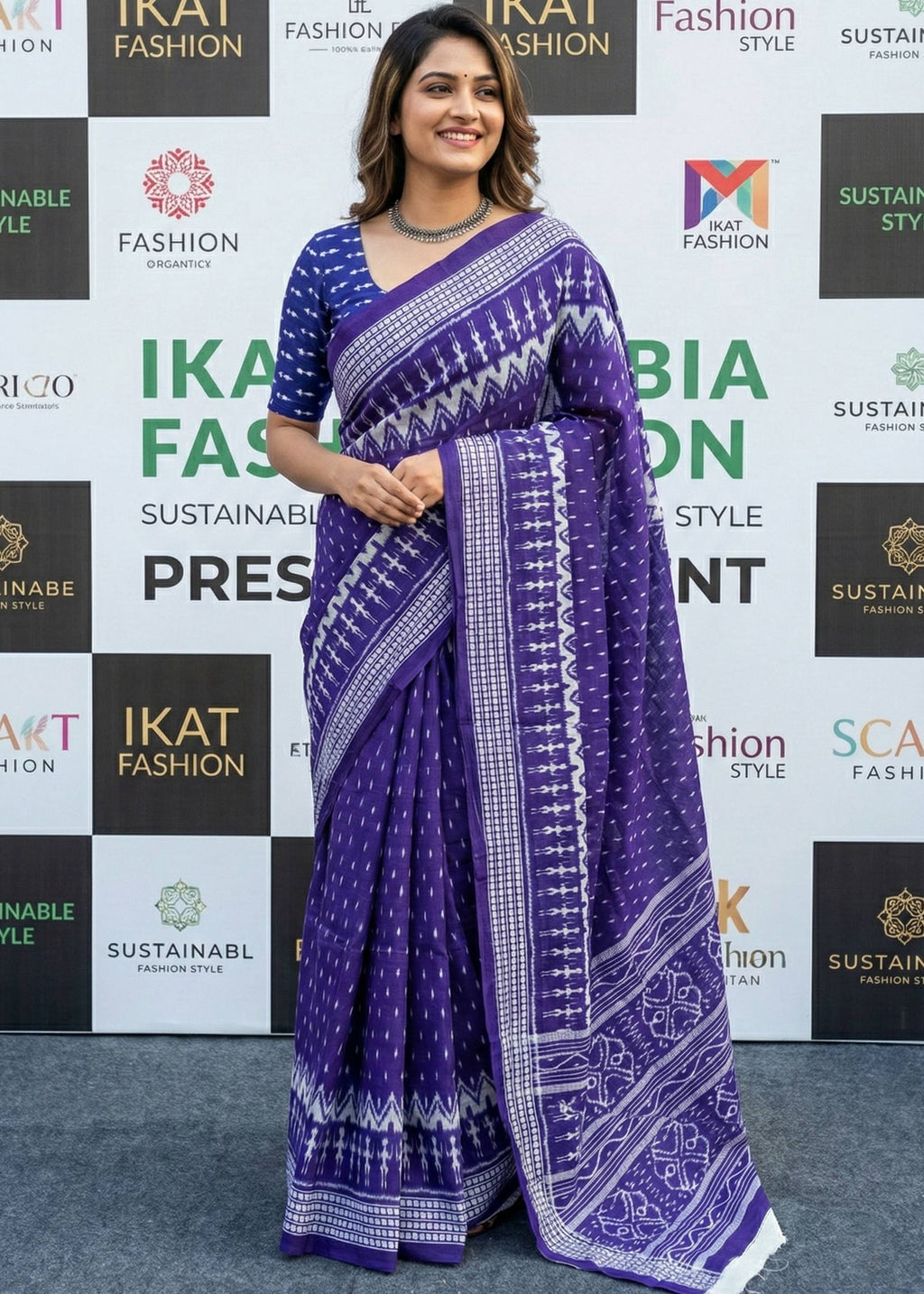 PURE MULMUL COTTON SINGAL IKKAT PRINT VOILET SAREE WITH BLOUSE