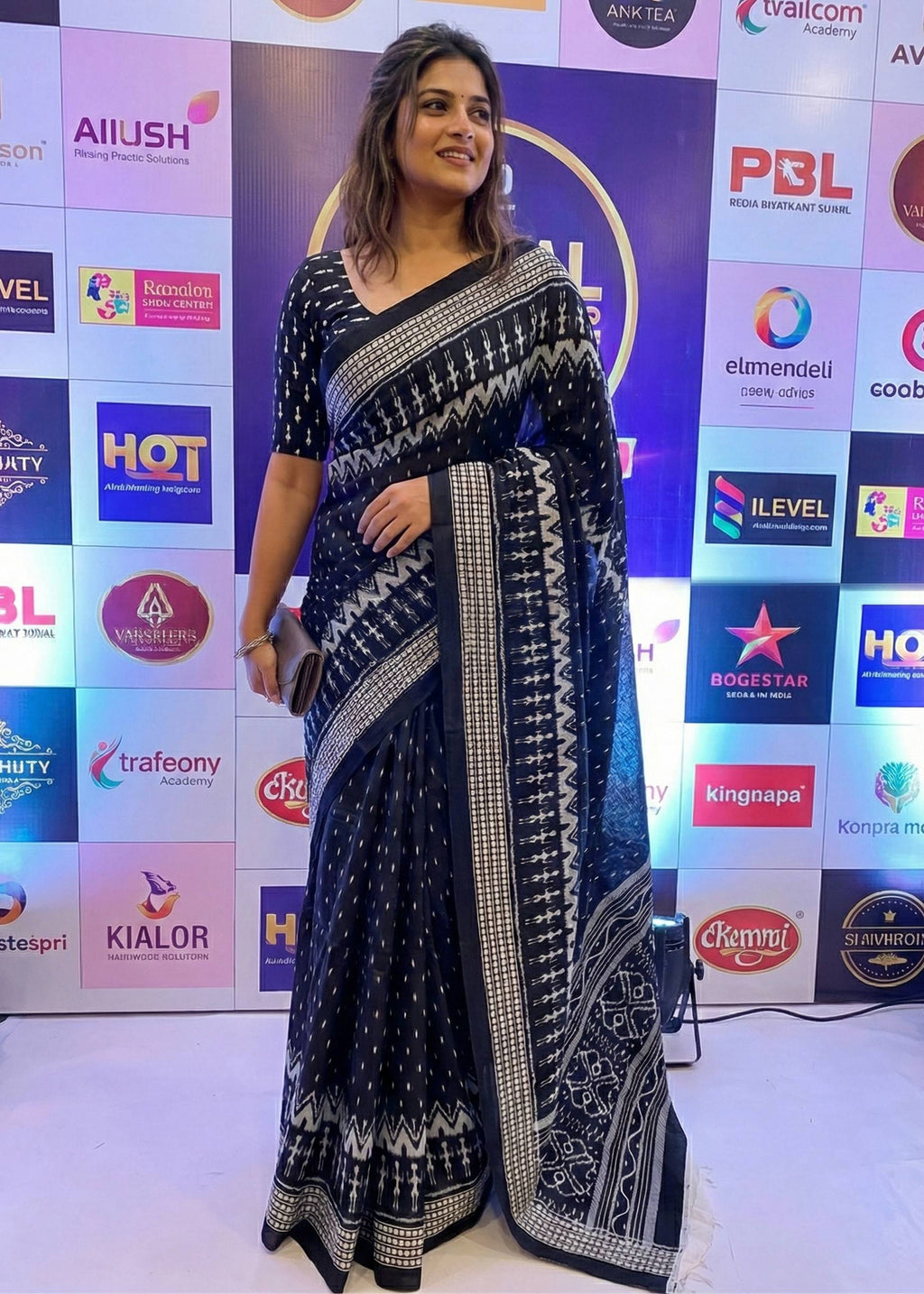 PURE MULMUL COTTON SINGAL IKKAT PRINT NEVY BLUE SAREE WITH BLOUSE