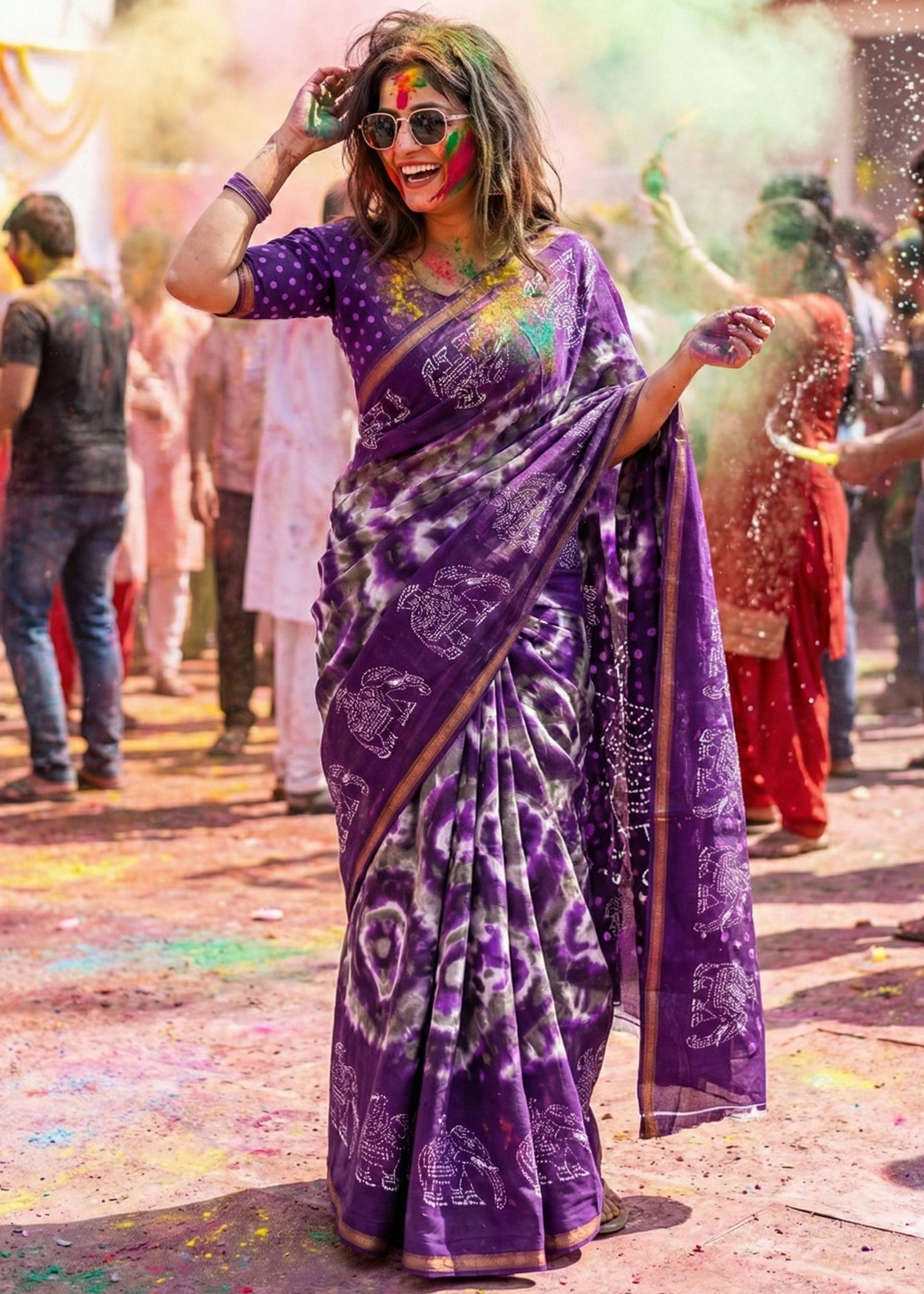 SOFT MASLIN MULMUL COTTON WITH HEVY ZARI BORDER PURPLE SAREE WITH BLOUSE