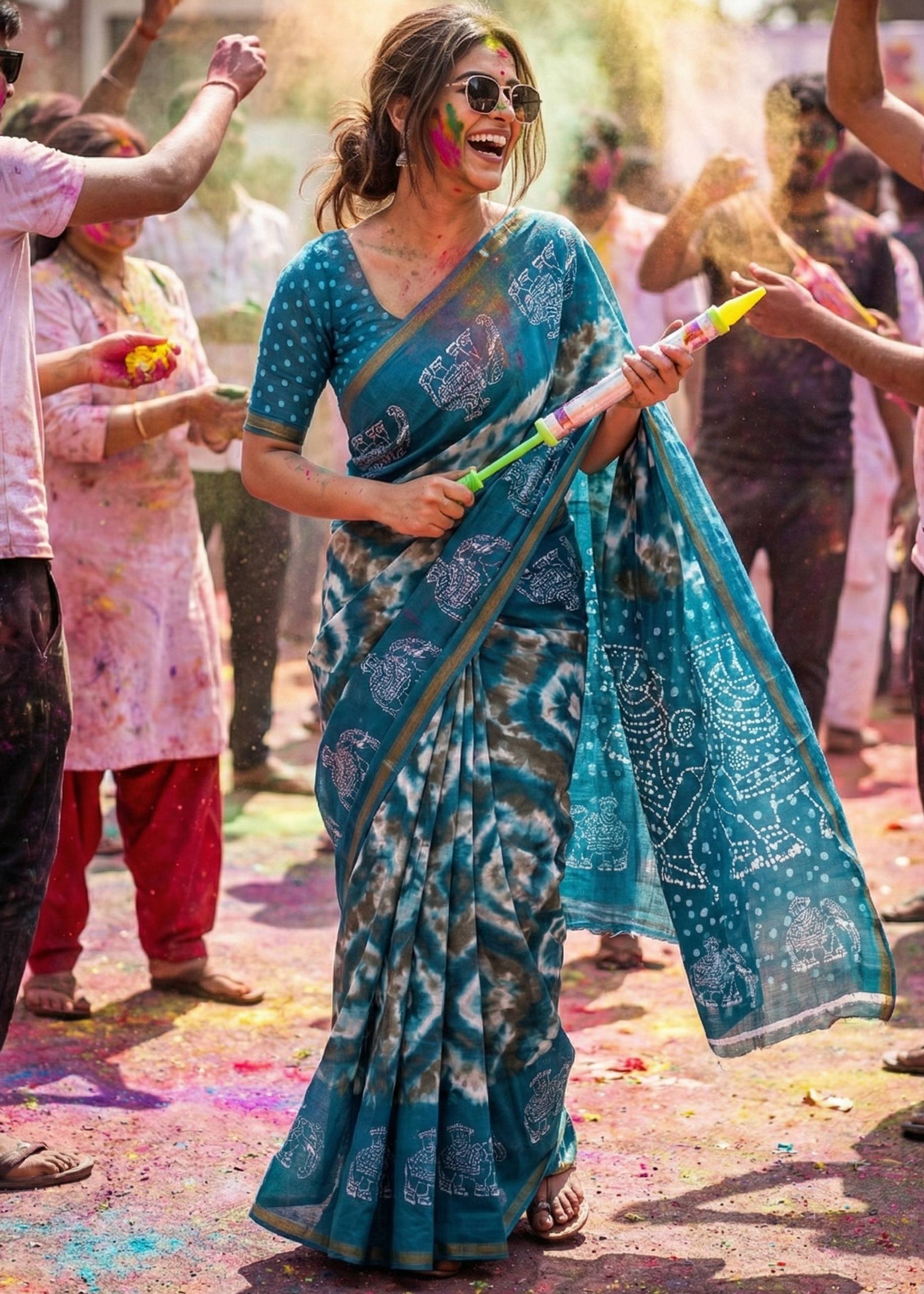 SOFT MASLIN MULMUL COTTON WITH HEVY ZARI BORDER BLUE SAREE WITH BLOUSE