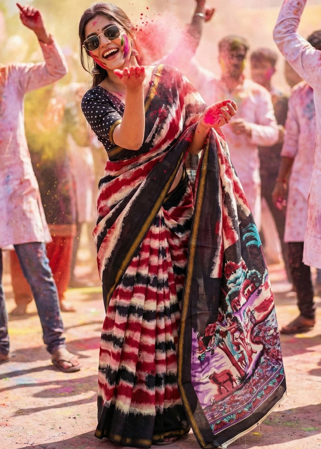 SOFT MASLIN COTTON WITH HEVY ZARI BORDER RED SAREE WITH BLOUSE