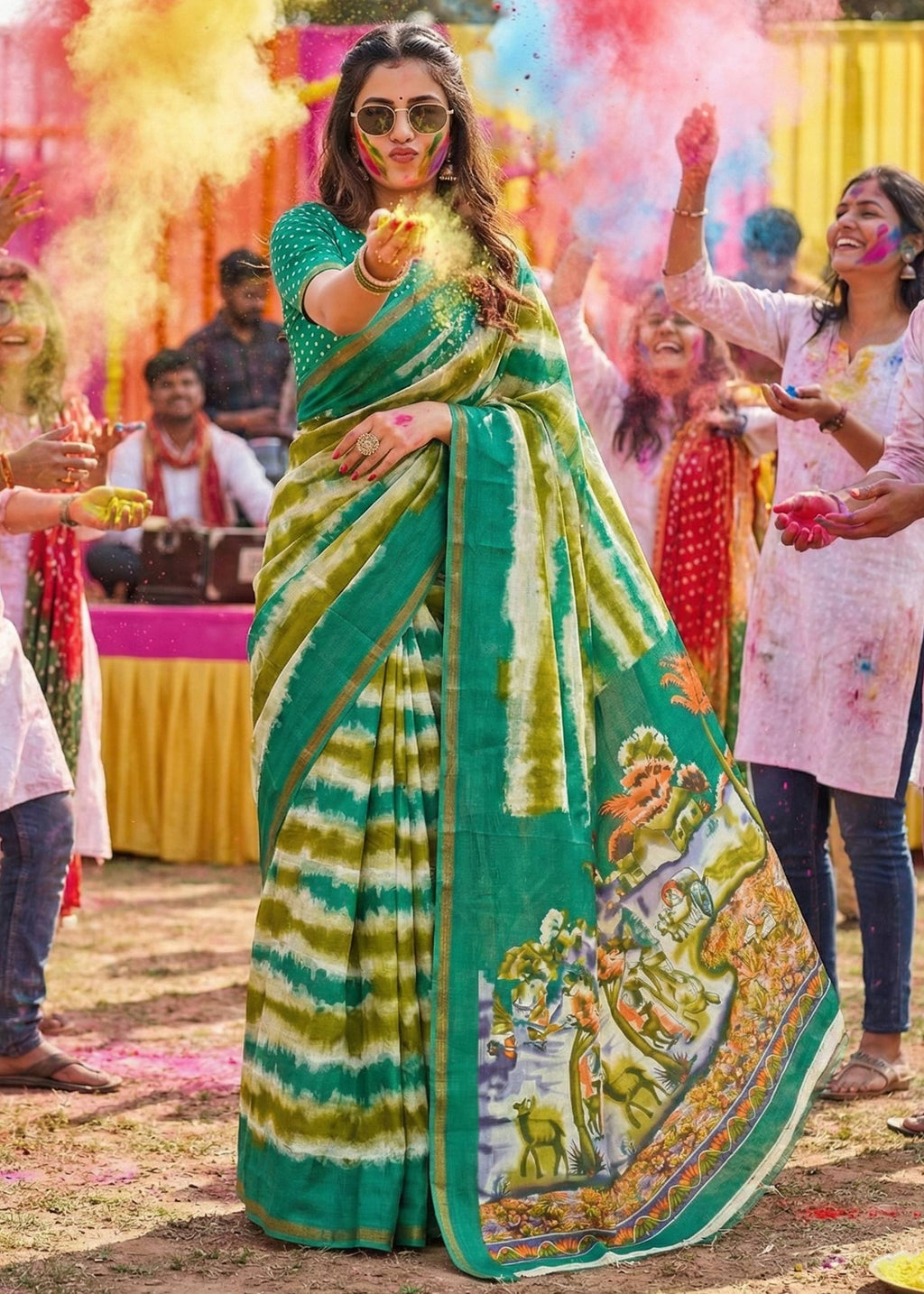 SOFT MASLIN COTTON WITH HEVY ZARI BORDER GREEN SAREE WITH BLOUSE