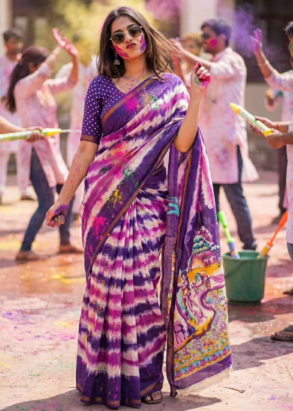 SOFT MASLIN COTTON WITH HEVY ZARI BORDER PURPLE SAREE WITH BLOUSE