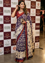 SOFT MASLIN MULMUL COTTON WITH HEVY ZARI BORDER BLUE VOILET SAREE WITH BLOUSE