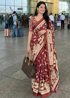 SOFT MASLIN COTTON WITH HEVY ZARI BORDER MAROON SAREE WITH BLOUSE
