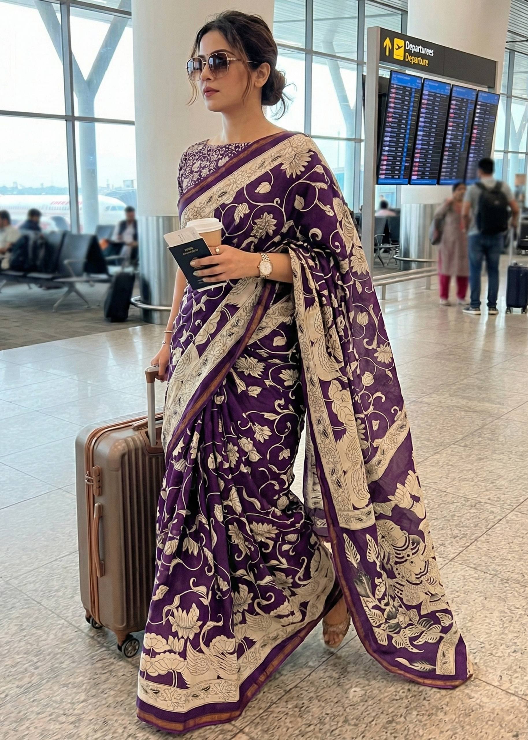 SOFT MASLIN COTTON WITH HEVY ZARI BORDER VOILET SAREE WITH BLOUSE