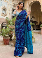 PURE MULMUL COTTON BATIK STYLE HAND BLOCK PRINT SAREE WITH BLOUSE