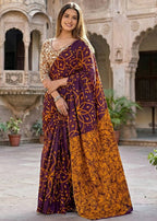 PURE MULMUL COTTON BATIK STYLE HAND BLOCK PRINT MAROON SAREE WITH BLOUSE