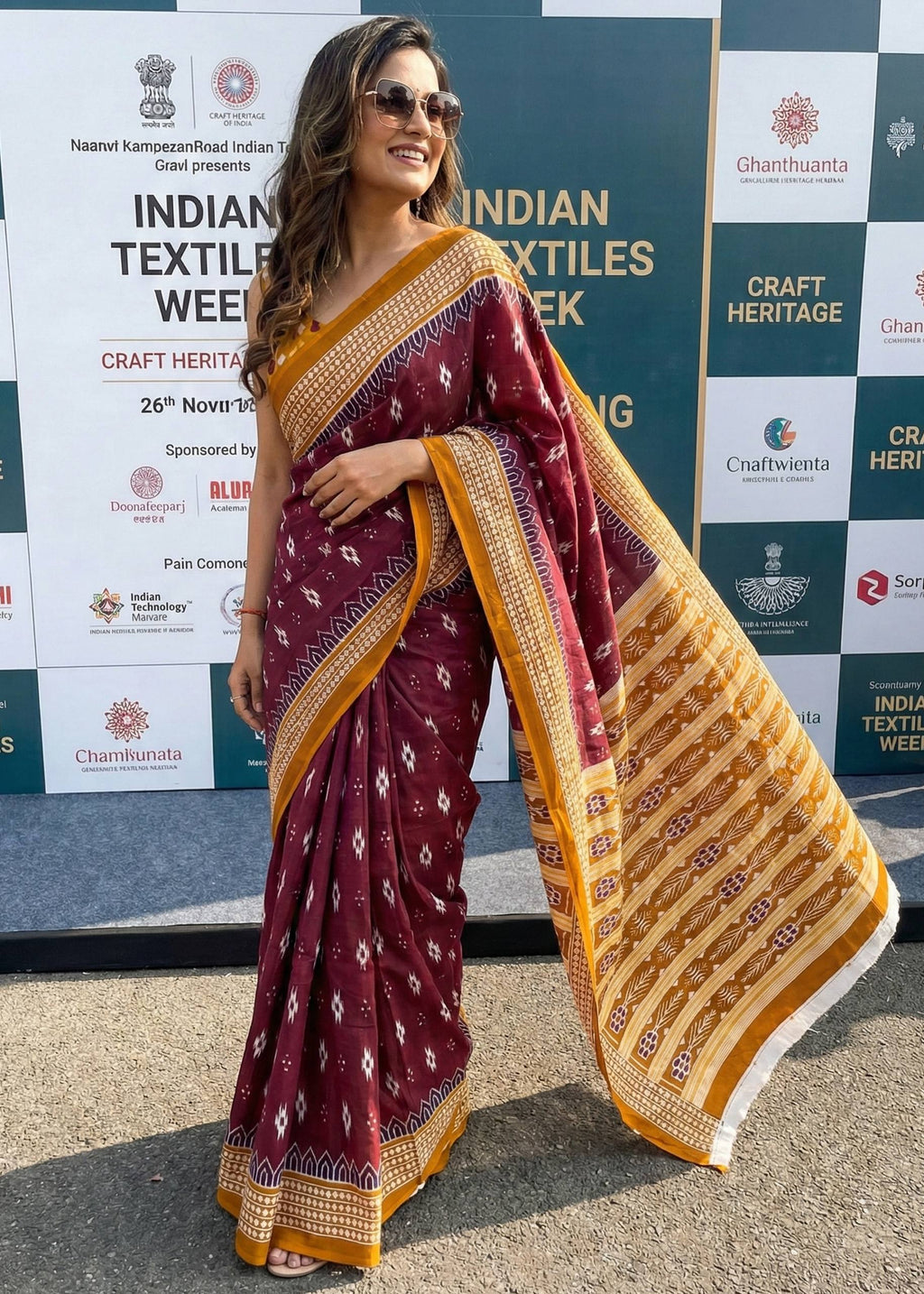 PURE MULMUL COTTON SINGAL IKKAT PRINT MAROON SAREE WITH BLOUSE