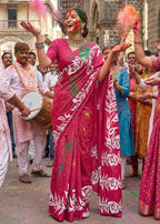 PURE MULMUL COTTON HAND BLOCK FLORAL PRINT PINK SAREE WITH BLOUSE