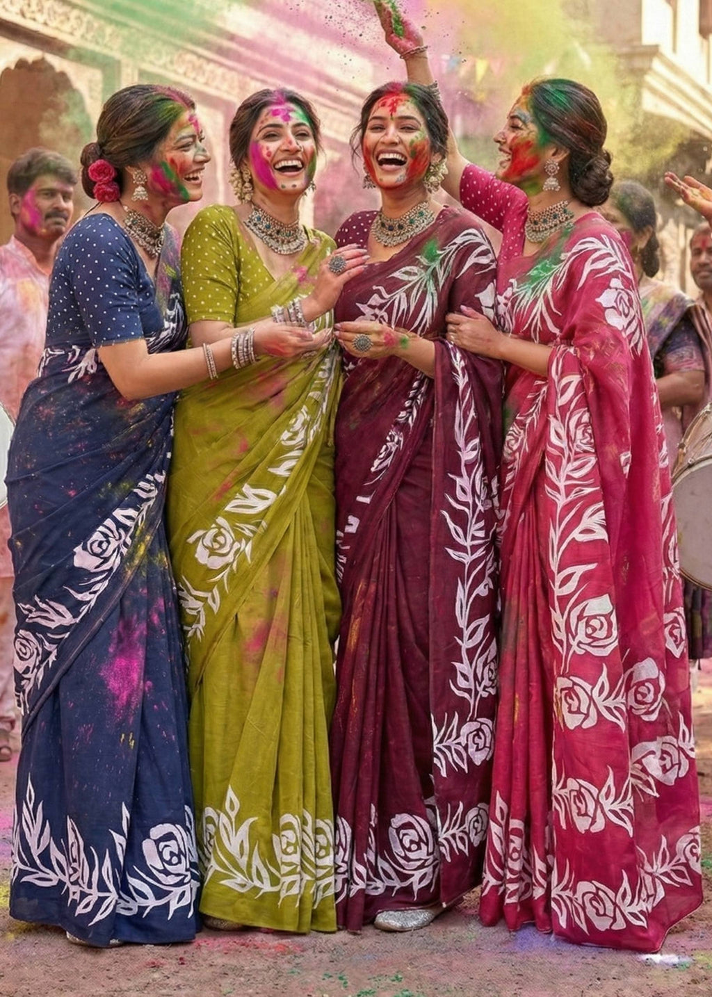 PURE MULMUL COTTON HAND BLOCK FLORAL PRINT PINK SAREE WITH BLOUSE