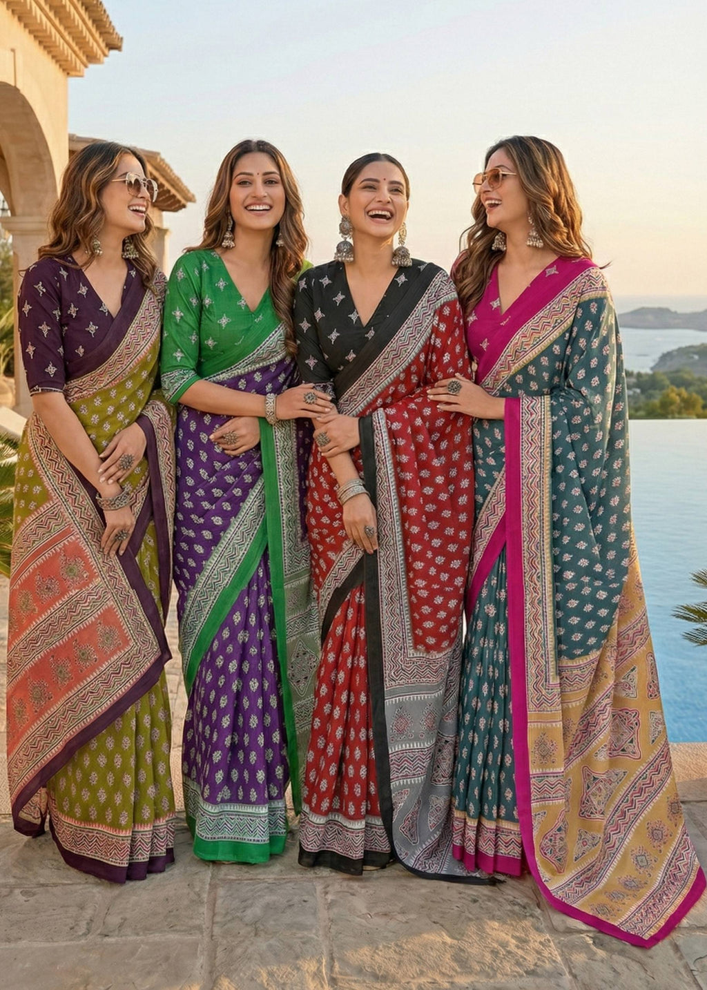 PURE MULMUL COTTON BAGRU PRINT OLIVE SAREE WITH BLOUSE