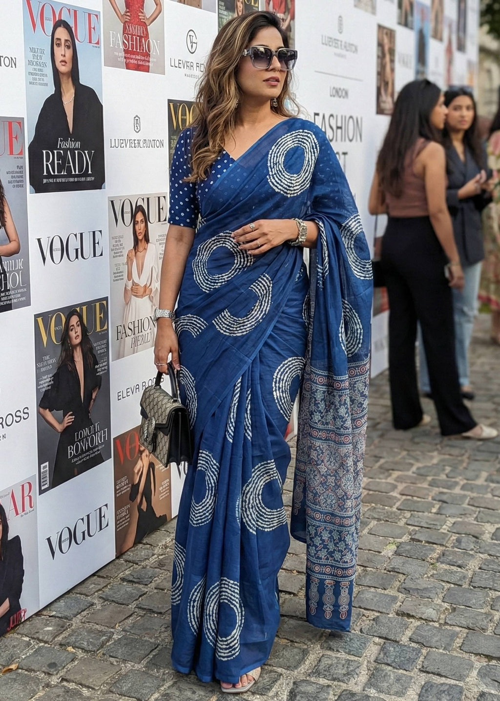 KALMKARI PRINT PURE MULMUL COTTON AJRAKH BANDHEJ HAND BLOCK PRINT BLUE SAREE WITH BLOUSE