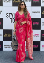 KALMKARI PRINT PURE MULMUL COTTON AJRAKH BANDHEJ HAND BLOCK PRINT PINK SAREE WITH BLOUSE