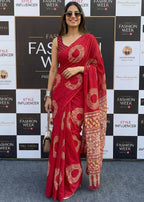 KALMKARI PRINT PURE MULMUL COTTON AJRAKH BANDHEJ HAND BLOCK PRINT RED SAREE WITH BLOUSE
