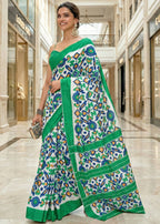 PURE MULMUL COTTON IKKAT PRINT GREEN SAREE WITH BLOUSE