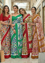 PURE MULMUL COTTON IKKAT PRINT GREEN SAREE WITH BLOUSE