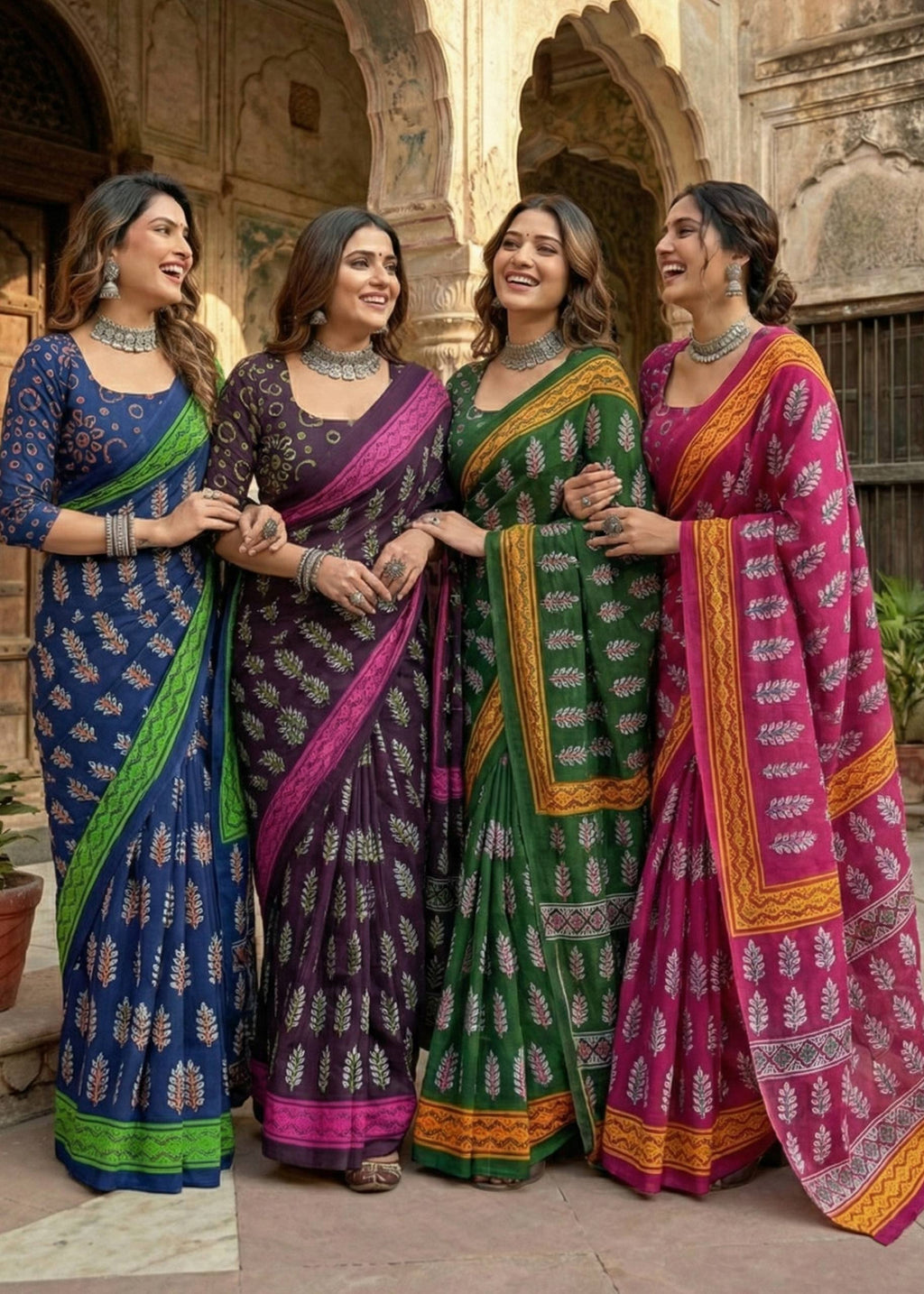 PURE MULMUL COTTON HAND BLOCK PRINT PINK SAREE WITH BLOUSE