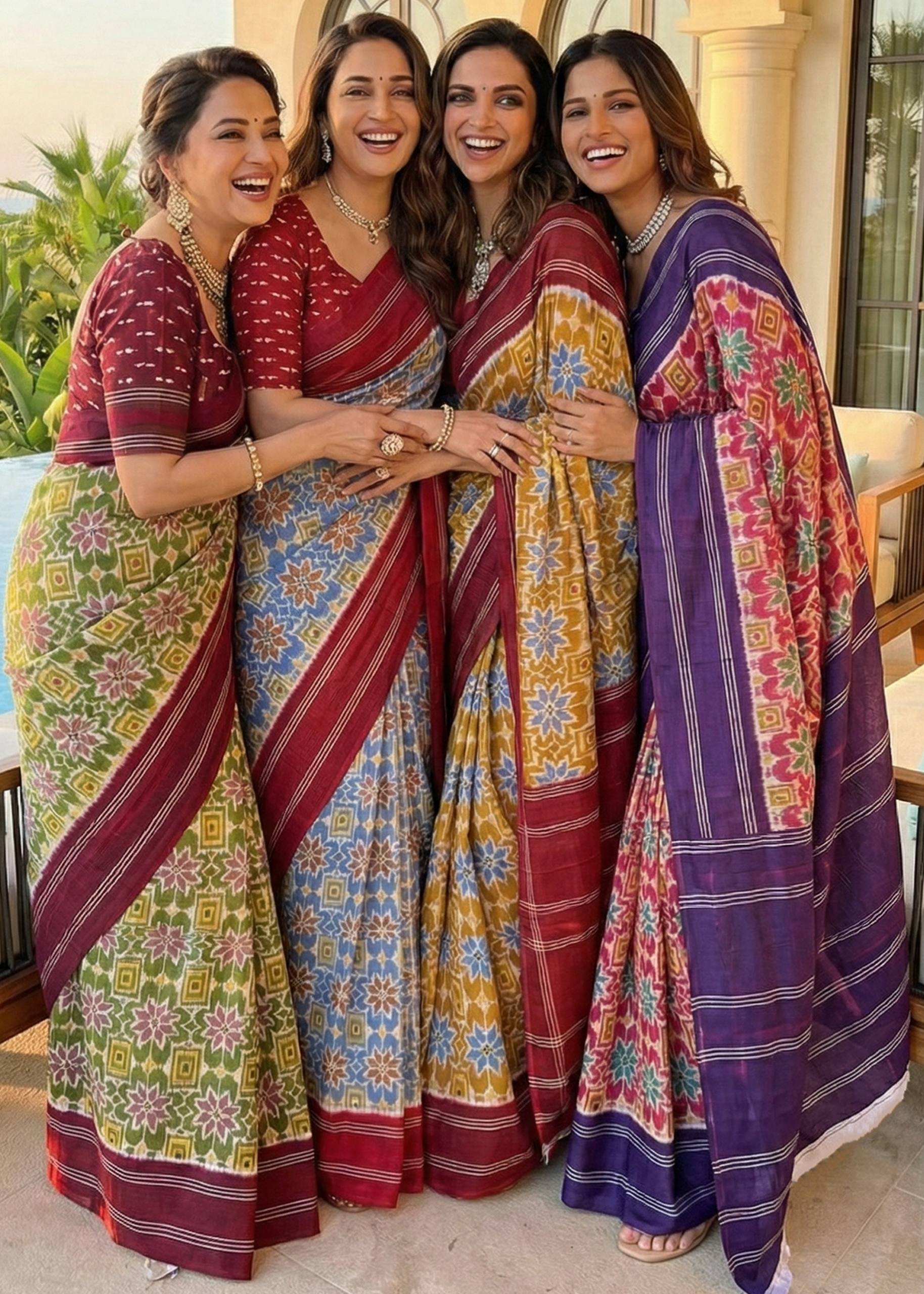 PURE MULMUL COTTON IKKAT PRINT MEHANDI GREEN SAREE WITH BLOUSE