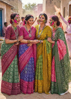 PURE MULMUL COTTON IKKAT PRINT GREEN SAREE WITH BLOUSE