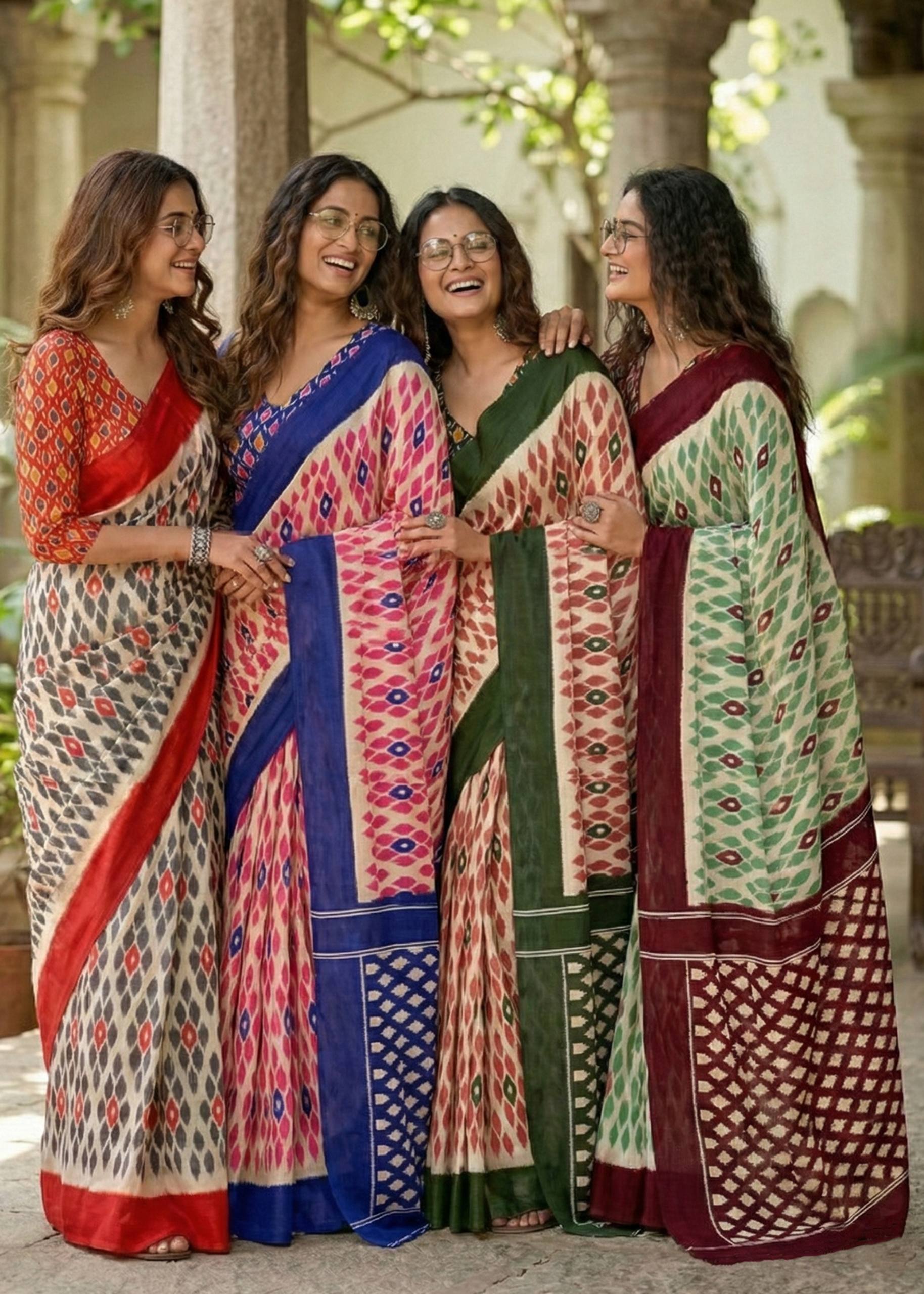 PURE MULMUL COTTON IKKAT PRINT SAREE WITH BLOUSE