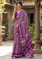 PURE MULMUL COTTON BATIK PRINT VOILET SAREE WITH BLOUSE