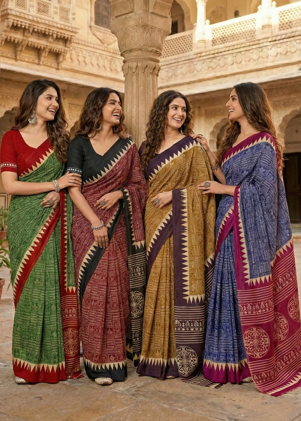 PURE MULMUL COTTON SANSKRIT MANTRAS BLOCK PRINT GREEN SAREE WITH BLOUSE