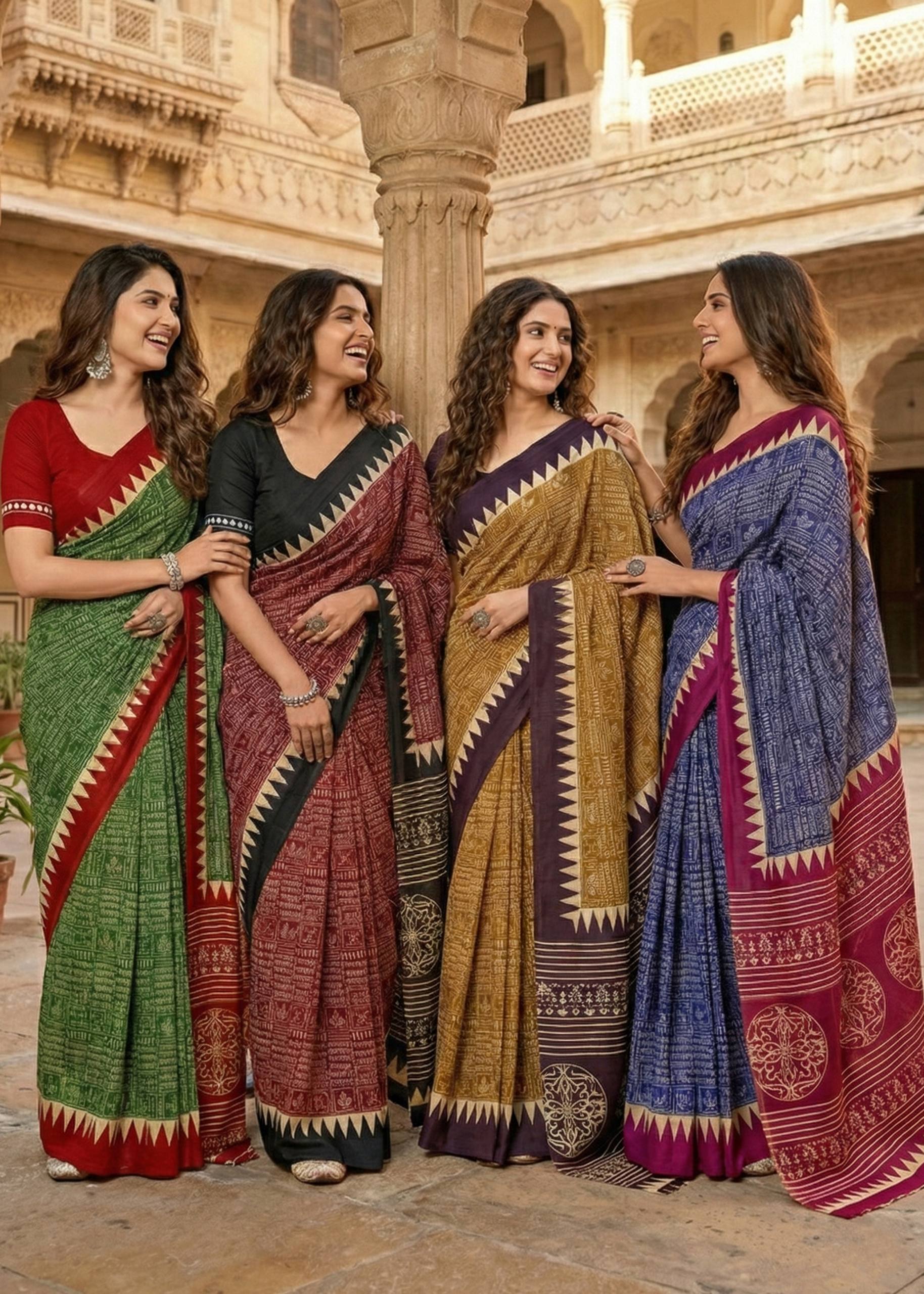 PURE MULMUL COTTON SANSKRIT MANTRAS BLOCK PRINT GREEN SAREE WITH BLOUSE