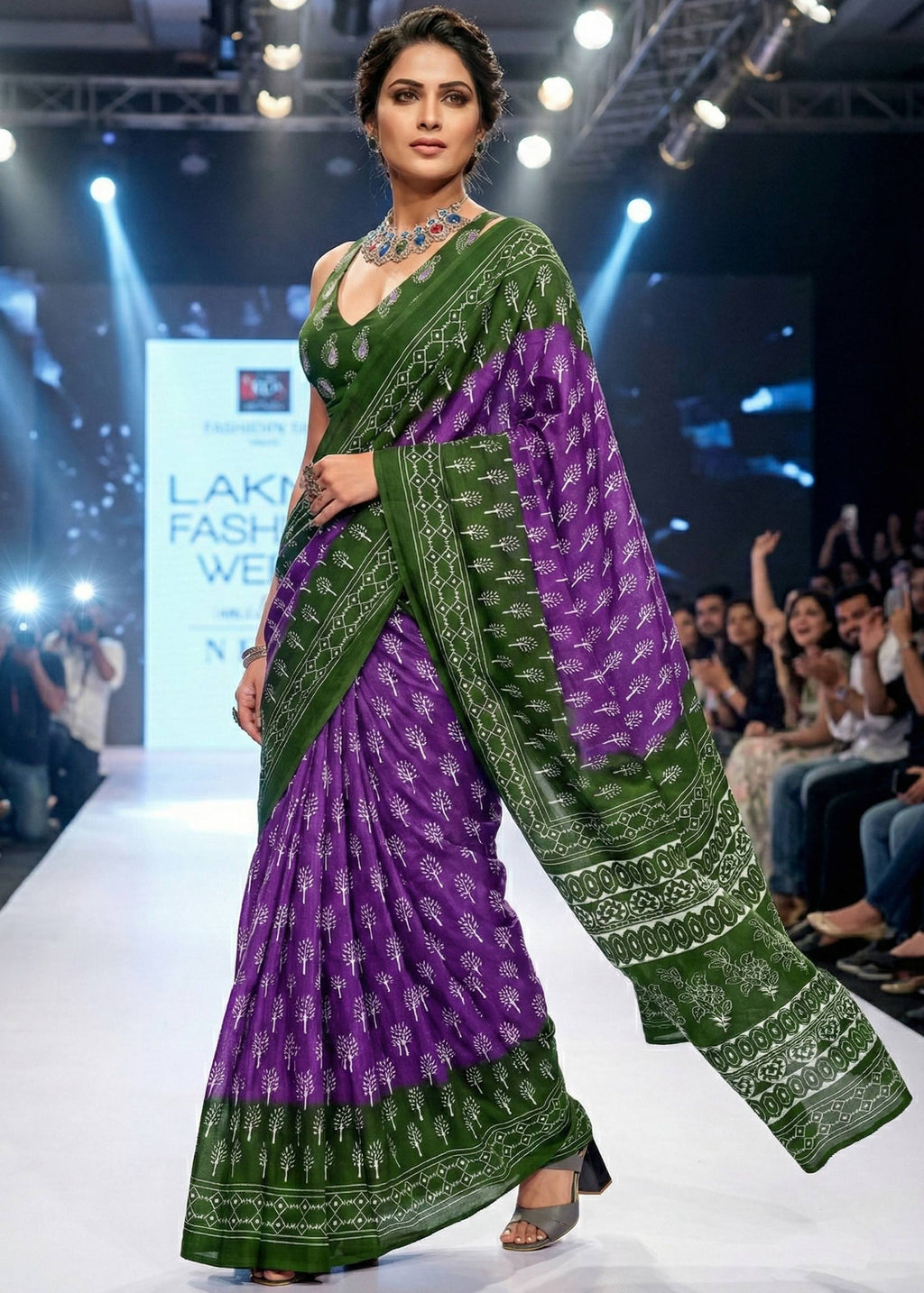 PURE MULMUL COTTON BAGRU HAND BLOCK PRINT PURPLE SAREE WITH BLOUSE